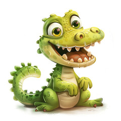 Cute Funny Cartoon Crocodile, Illustration for Children Book, Generative AI