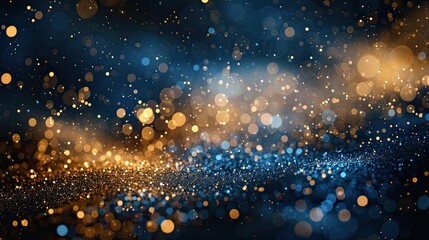 blue and gold abstract background and bokeh on new year s eve ai generativ  - obrazy, fototapety, plakaty