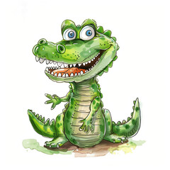 Fototapeta premium Cute Funny Cartoon Crocodile, Illustration for Children Book, Generative AI
