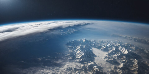 Realistic Earth From Space Close Up Atmosphere Himalayas Alps and Andes Snowy Mountain Ranges © cinecycle