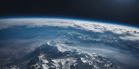 Realistic Earth From Space Close Up Atmosphere Himalayas Alps and Andes Snowy Mountain Ranges