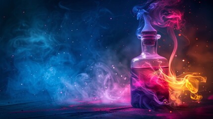 Colorful Smoke Rising From Magic Bottle