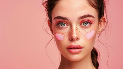 Woman With Pink Makeup on Pink Background