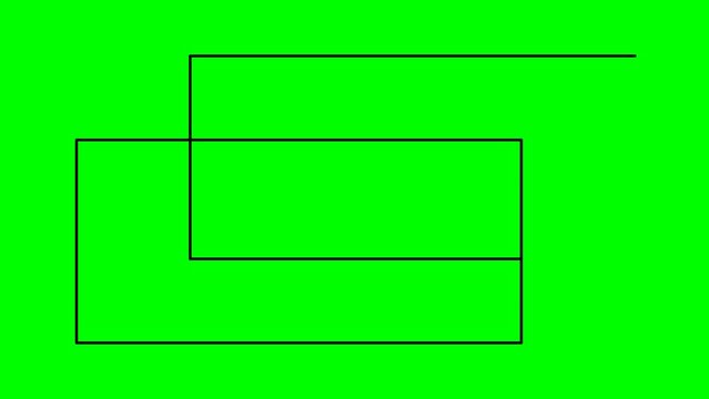 video animation rectangle or rectangular shape 3D three dimensions drawing outline, on a green chroma key background
