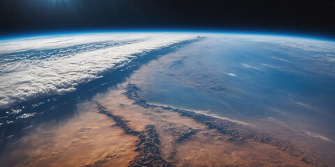 Realistic Earth From Space Close Up Atmosphere Vast Sahara Desert Clouds and Ocean