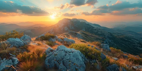 Photo sur Plexiglas Vert bleu Mountain landscape at sunset