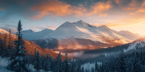 Photo sur Plexiglas Matin avec brouillard Mountain landscape at sunset