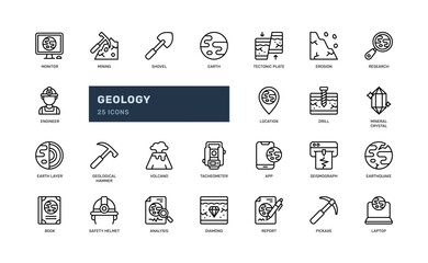 geology engineer geodesy earth layer technology research detailed outline line icon set