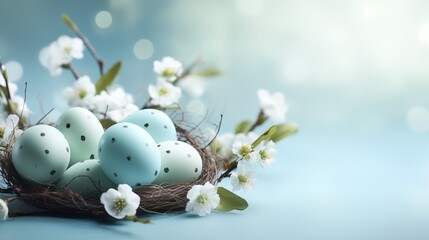 Fototapeta na wymiar festive Easter background with painted eggs
