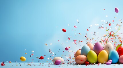 festive Easter background with painted eggs