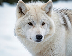 Obraz premium The Arctic wolf (Canis lupus arctos) is a subspecies of gray wolf adapted to the Arctic environment. They have thick white fur that helps them camouflage themselves in the snow and retain heat