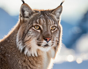 Obraz premium The snow lynx, (Lynx canadensis), is a carnivorous mammal widespread in the northern forests of North America, Europe and Asia