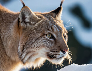 Obraz premium The snow lynx, (Lynx canadensis), is a carnivorous mammal widespread in the northern forests of North America, Europe and Asia