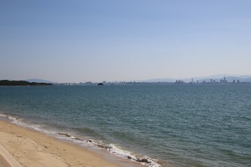 福岡市の志賀島から見た福岡都市風景