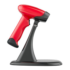 Handheld Bar Code Scanner with Adjustable Stand, side view. 3D rendering isolated on transparent background