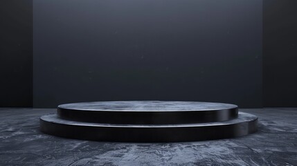 Empty podium against a black background, clean, modern, and minimalist.