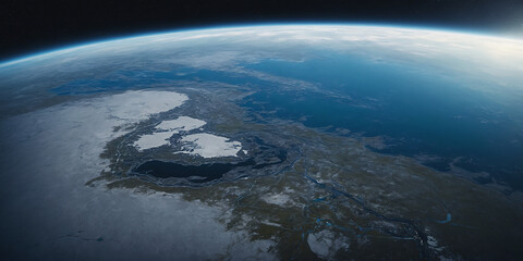 Realistic Earth From Space Close Up Atmosphere North Pole Siberia Permafrost Tundra