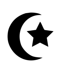 islam black crescent moon with a star silhouette icon