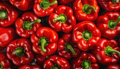 high quality photo . Full frame view from above abundance of vibrant shiny red bell peppers