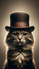 house cat wearing a dandy hat - obrazy, fototapety, plakaty