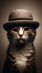 house cat wearing a dandy hat - obrazy, fototapety, plakaty