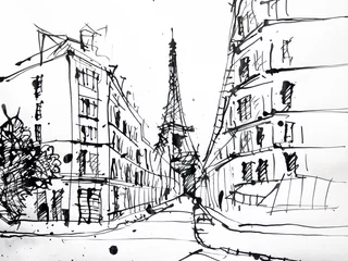 Fotobehang Paris, France handmade illustration. Black and white drawing of Paris. Architectural sketch. © Sergio