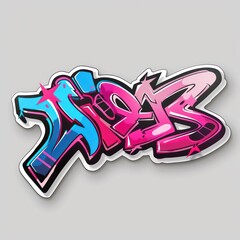 Abstract graffiti sticker letters with vibrant color and outlined borders