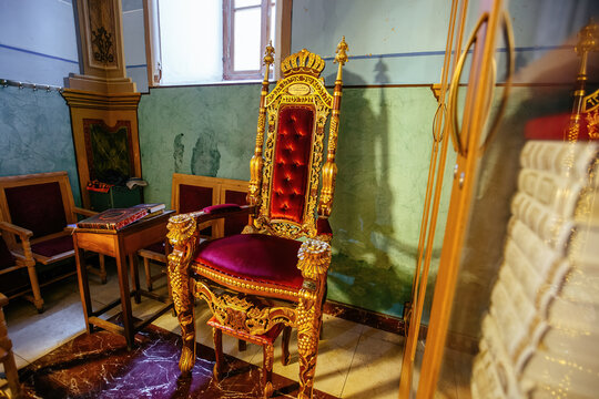 Throne of the prophet Elijah in synagogue. Chair for circumcision 