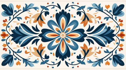 Fototapeta na wymiar Elegant Blue Floral Tile Pattern