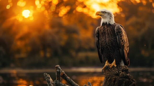 Animal wildlife photography eagle with natural background in the sunset view, AI generated image