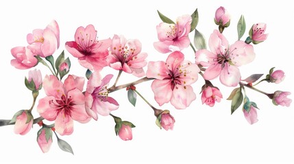 Fototapeta na wymiar Beautiful cherry blossom flower watercolor splashes background, invitation wedding card, AI generated