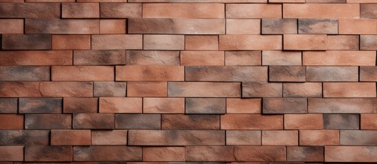 A close-up view of a brown brick wall constructed with individual bricks, showcasing a textured and durable ceramic tile pattern.