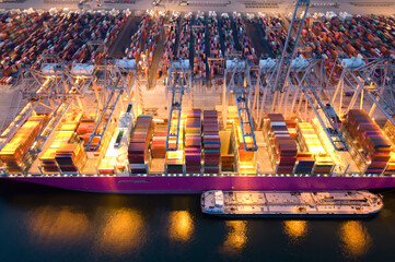 A large containership in a harbour, Rotterdam, The Netherlands - 754591569