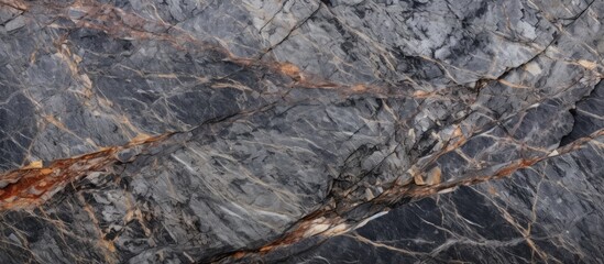 A detailed close-up view of the textured surface of black marble, showcasing its intricate patterns and unique characteristics under light.