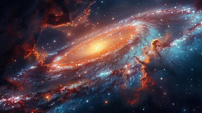 Beautiful travel in deep space among stars and nebulas. Spiral space galaxy cosmos background. 