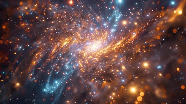 Beautiful travel in deep space among stars and nebulas. Spiral space galaxy cosmos background. 