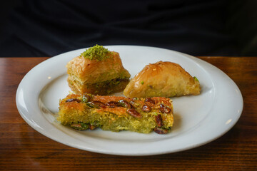 baklava, şöbiyet, kadayif in a plate