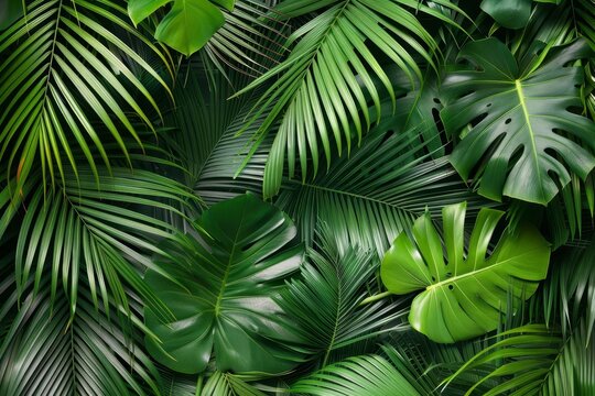 Tropical palm leaves creating a lush background Perfect for summer vibes and nature themes.