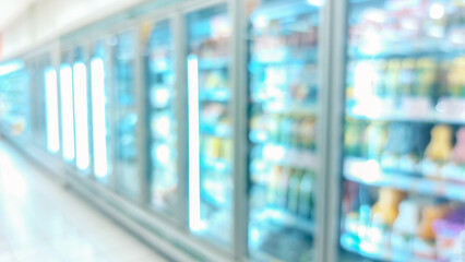 supermarket aisle and shelves blurred background. grocery store retail business concept