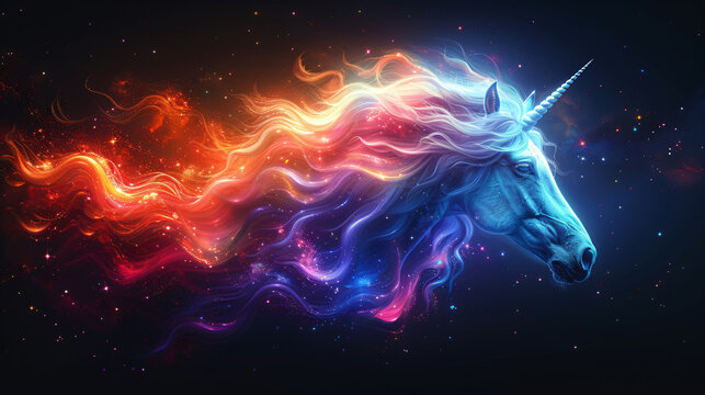 Neon unicorn abstract artwork.