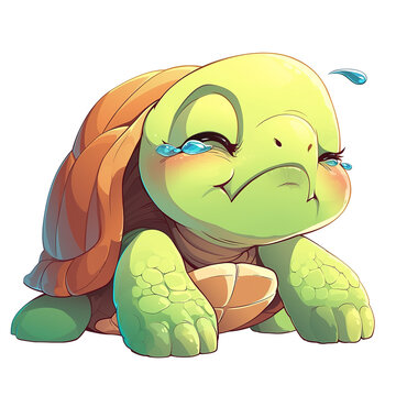 Cute Tortoise Cry Expression. Vector Illustration PNG Image