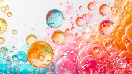 Colorful drops of liquid on white background.