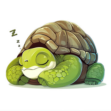 Cute Tortoise is Sleeping. Vector Illustration PNG Image