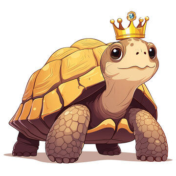Cute Tortoise Wearing a Crown. Vector Illustration PNG Image
