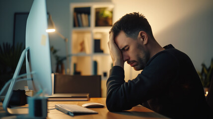 Stressed or Concerned Professional Man Working from Home