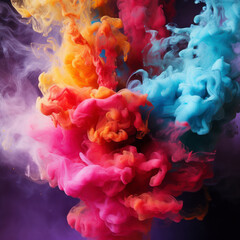 Interplay of colorful smoke creating a mesmerizing abstract pattern