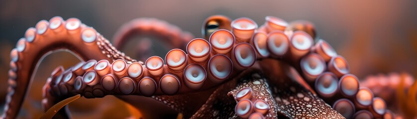 Octopus im Meer, Sonnenlicht bricht an der Wasseroberfläche, Konzept Kraken im Wasser - obrazy, fototapety, plakaty