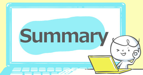 【ブログで使えるアイキャッチ】ノートPCと白い人《Summary》文字入り