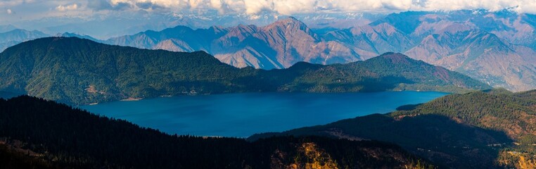 Majestic Wide-Angle View of Rara Lake amidst the Himalayan Mountains, Nepal