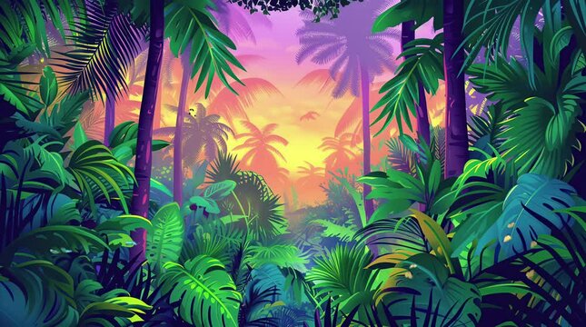 Enchanted Twilight: Fantasy Forest Aglow in Purple and Orange Radiance
 Seamless looping 4k time-lapse virtual video animation background. Generated AI